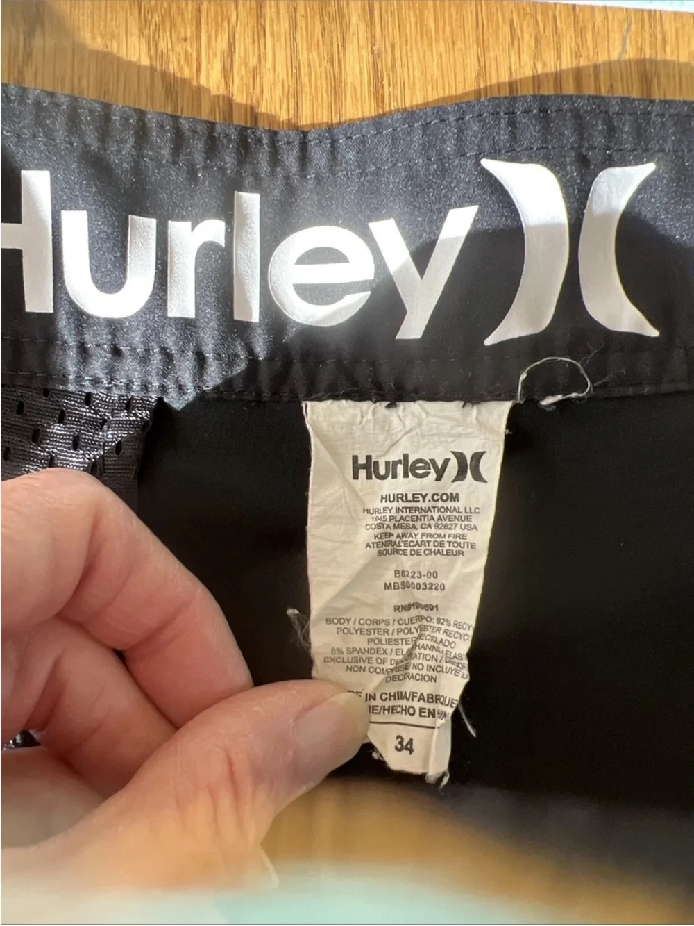 Hurley Phantom Black/Gray Board Shorts with White Logo Waistband Size 34